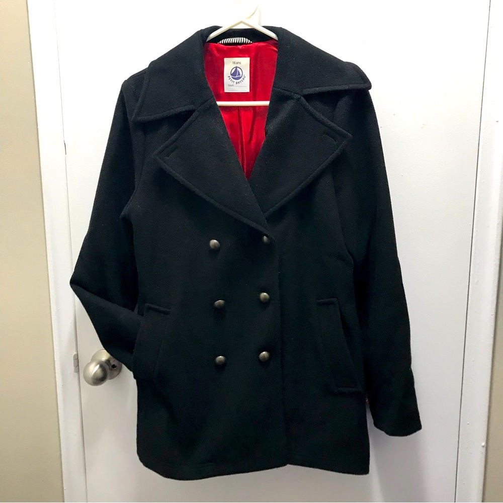 Petit Bateau black wool winter coat size 16ans (approx small in US)